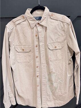 Ralph Lauren Men's Light Beige Long-Sleeve Button-Down Shirt